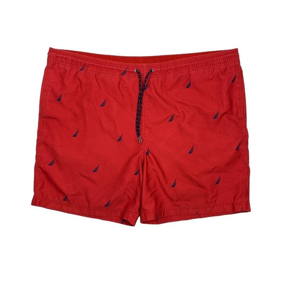 Nautica XXL Red Swim Trunks Sailboat Lined Pockets - Picture 1 of 5